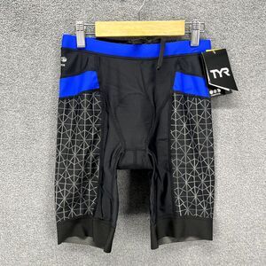 TYR Competitor 9"‎ Tri Swim Shorts XS Black Blue Swimwear Triathlon padded